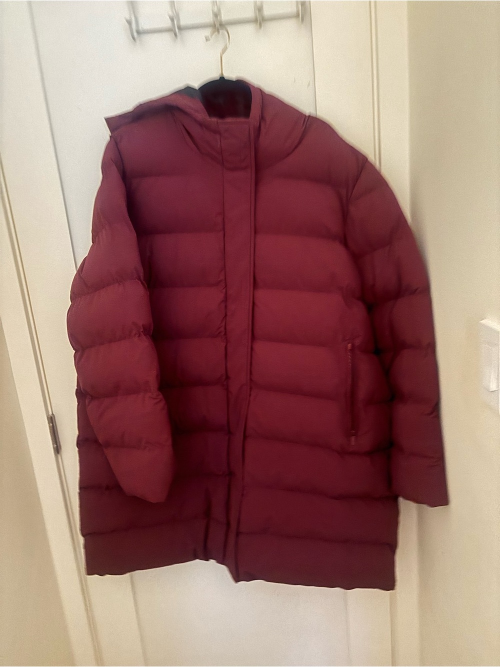 Women’s Burgundy Puffer Coat with Hood